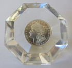 Vintage   Unique 1921 Morgan Silver Dollar Encased Diamond Shaped Paperweight