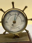 Ships Wheel Barometer  Temperature Humidity Brass   Wood Made In Usa