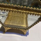 Vintage Stylebuilt Style Ormolu Gold Filigree Jewelry Casket Box Beveled Glass