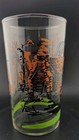 Vintage 1950 s Davy Crockett Tumbler Glass - Orange Black Green - Frontier Scene
