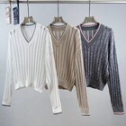 Brunello Cucinelli Womens Sequined V-neck Pullover Loose Linen Knitted Sweater