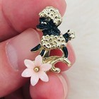 Vtg Mid Century Black Poodle Dog W  Pink Flower Mcm Rockabilly Lapel Brooch Pin