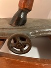 Vintage Hand Carved Wood Hand Painted Rocking Carousel Horse Cast Iron Wheels