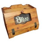 Vintage Wood Bread Box W  Stencil Design On Glass Face Farmhouse Decor Breadbox