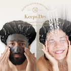 Shower Cap - Black Double-layer Waterproof Reusable Satin-lined For Women Men  