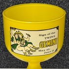 Vtg Gemini Zodiac Sign Of The Twins Glass Goblet Yellow Chalice Astrology Retro