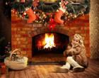Christmas Fireplace Photography Backdrop Red Brick Fireplace Background For Xmas