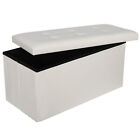 Folding Storage Ottoman 30  Storage Bench For Bedroom Leather Cover Seat White