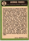 1967 -herman Franks- Topps Autograph signed auto Baseball Card  116 Giants