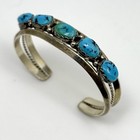 Vintage 5 Stone Native American Sawtooth Turquoise Bracelet  Signed