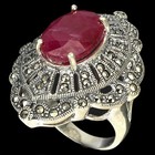 Gorgeous Oval Cut10ct Rich Red Pink Ruby  Marcasite Sterling 925 Silver Ring 8 5