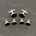 Round Onyx Cufflinks And Dress Shirt Studs Set Men Wedding Essential Gift