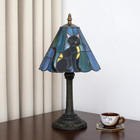 Vintage Tiffany Style Black Cat Stained Glass Table Lamp Bedside Night Light