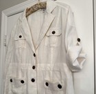 Chico s 100  Linen Blazer Cream Jacket Wood Button Pockets Women   s Sz 16 Resort