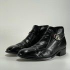 Vintage Florsheim Beetle Boots Mens 10 5 Black Leather Buckle Strap Heeled Ankle