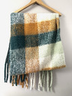 Madden Oversize Chunky Plaid Scarf Green Gold Ivory Cozy Soft Wrap Blanket Shawl