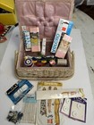 Vintage Wicker Woven Sewing Basket Box With Insert Tray And Notions 12x9x5