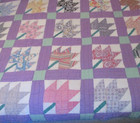 Charming Vintage 1940s Handmade Maple Leaf Patchwork Quilt hand Quilted 64x82