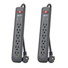 6 Outlet Surge Protector Power Strip 8 Ft Cord Extension flat Plug black--2 Pack