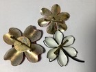 3 Different Vintage Flower Pins Lot Red Pink   Green On Metal