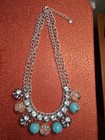 Ann Taylor For Loft  Bubble Teal Rhinestone Wrapped Silver Chain Choker Necklace