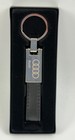 Genuine Audi Leather   Metal Keychain Premium Chrome Key Fob Ring Set Of 2