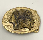 Vintage 1970s Native American Indian Chief Head Metal Belt Buckle Western