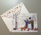 Greeting Card   Envelope Christmas Winter Children Building Snowman Dog Cat Bird
