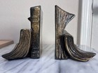 Vtg Pm Craftsman Bookends Brass Metal Cast Stack Cascading Books Usa Mcm Euc