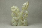 Chinese Antique Monkey And Peach Natural Old Hetian Jade Carved Figurine