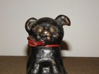 Vintage 4  High 1914 Hubley Cast Iron Puppy Dog With Red Bow Tie  Coin Bank