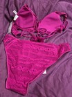Becca Hotpink Fushia Crochet-overlay Molded Push-up Bikini Set Size M