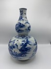 Chinese Blue And White Double-gourd Vase  Mountain Landscape Scene 19thc 32cm