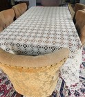Vtg 2 Tone Cream Beige Handmade Fine Crochet Lace Tablecloth Coverlet 104   x62   