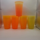 Vintage Retro Mcm Plastic Tumblers Cups Orange Yellow Green Set Of 5