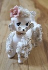 Vintage Inarco Japan Spaghetti Poodle Figurine E-1795 White Gold Trim Pink Rose