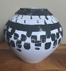 Vtg Matte  Black And Glossy White Hand Painted Ceramic Vase