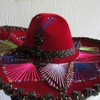 Red Mexican Pigalle Sombrero Mariachi Hat Embellished Sequins Velveteen Vintage