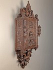 Large 40  Tall Antique Black Forest gothic Oak Wood Wall Mounted Cigar Cabinet