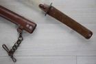 Wwii Japanese Army Short Gunto Koshirae Leather Scabbard Wood Blade Chain  O24