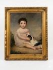Stunning Large Antique Early 19th Century Oil Painting Portrait Of Girl   Dog