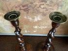 Pair English Victorian Barley Twist Wooden Candlesticks C1890 12   