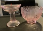 Vintage Pink Floral Indiana Tiara Art Glass Fairy Lamp Light Candle Holder