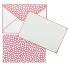 Gold Heart Flat Notes Stationery Set  50 Note Cards And Envelopes  Pink Border