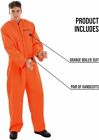 Mens Orange Prisoner Costume Adult Convict Jail Jumpsuit Fancy Dress M L Xl