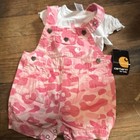 Carhartt Girls 12m 2pc Pink Camo Overalls   White Short Sleeve Bodysuit