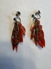 Beautiful Antique Victorian Hand Carved Coral Earrings In Floral And Leaf Form