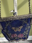 Beaded Frame Purse Floral Butterfly Blue Silver Pink Green Vintage