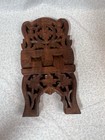 Vintage Hand Carved Wood Folding Cookbook Holder Bible Book Stand India         