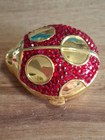 Vintage Estee Lauder Gold Ladybug  Powder Compact Red Crystals 